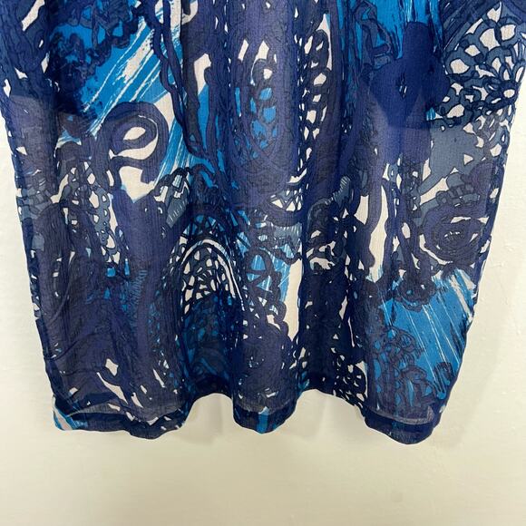 Peruvian Connection Cote Dazur Blue Floral Silk Blend Dress Size 6 - Picture 5 of 13